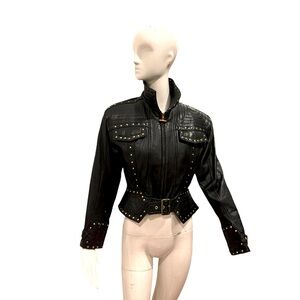 gold studded quilted leather jacket with a cinched waist. Size S